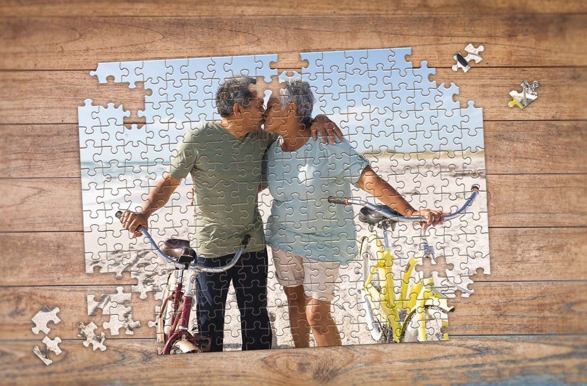 Make Your Own Puzzle | Custom Jigsaw Puzzles | 252 Piece Custom Photo Puzzle with elderly couple at beach | Premium Custom Puzzles Made in the USA | Make Your Own Puzzle at MakeYourPuzzles.com