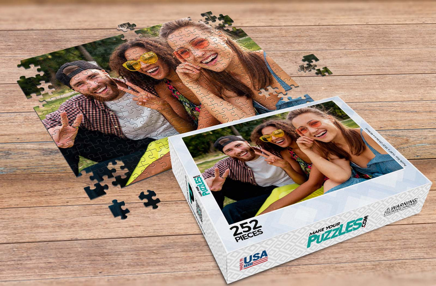 252 Piece Custom Photo Puzzle three friends including premium custom puzzle box | Premium Custom Puzzles Made in the USA | Male Your Own Puzzle | MakeYourPuzzles