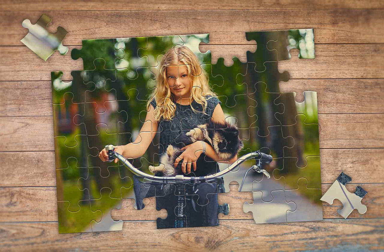 48-piece photo puzzle of girl riding her bicycle | MakeYourPuzzles