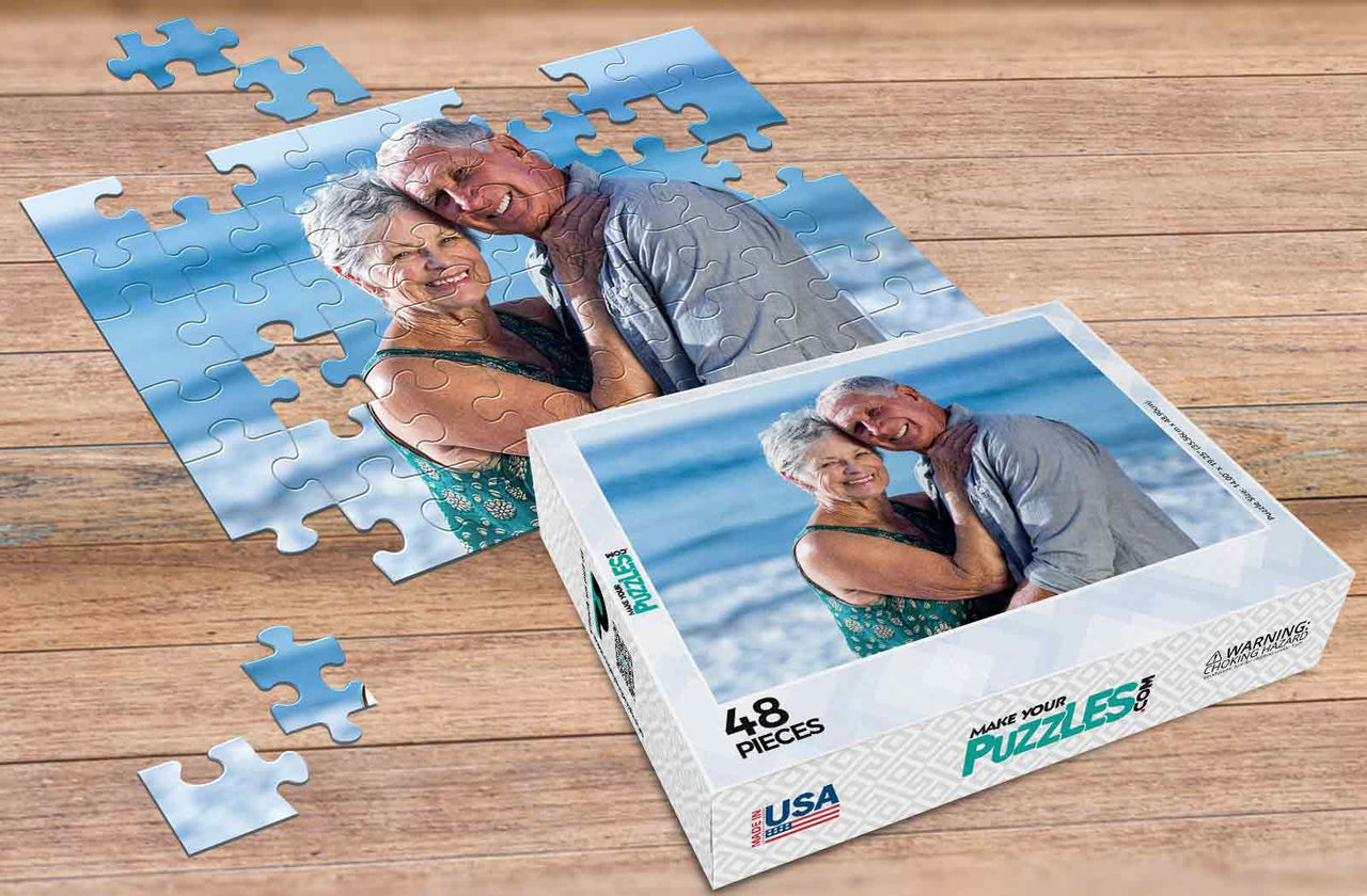 48 piece photo puzzle of senior couple at beach | MakeYourPuzzles