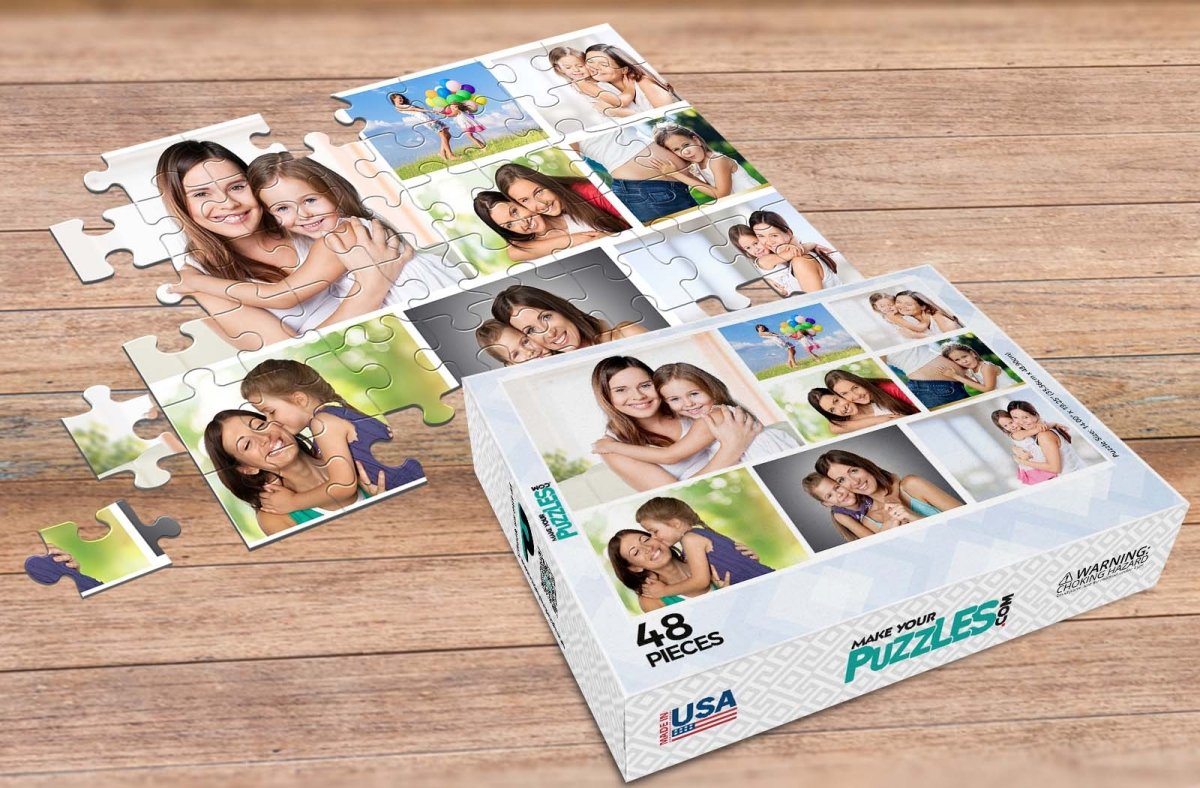 48 Piece Photo Collage Puzzle Mom and Daughter including custom puzzle box | Premium Collage Photo Puzzles Made in the USA | MakeYourPuzzles