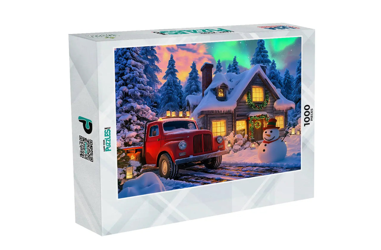 Red Truck and Snowman Christmas Puzzle 1000 pieces box | MakeYourPuzzles