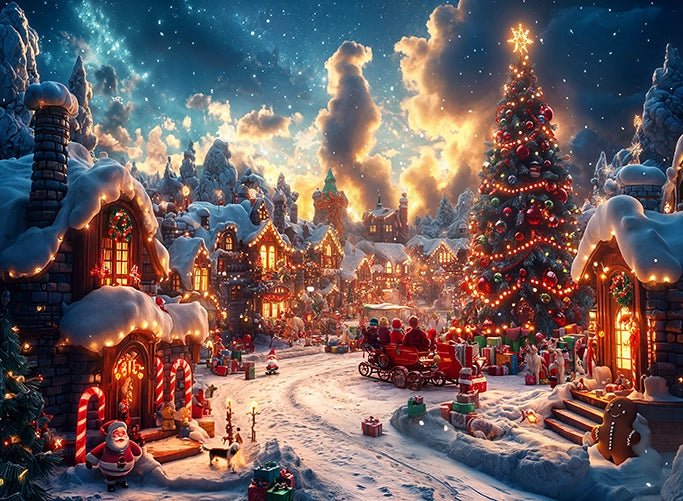 Mystical Town Square with Christmas Tree Puzzle | MakeYourPuzzles
