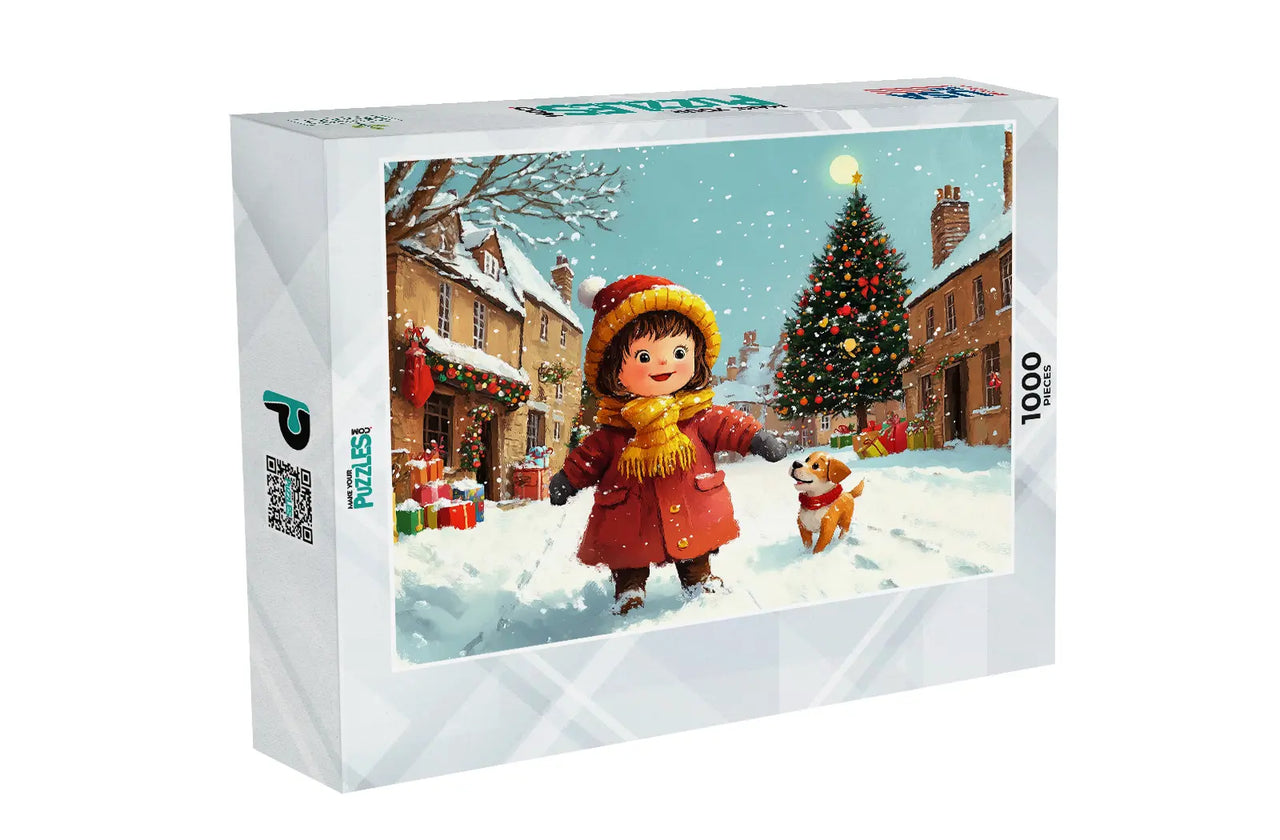 Winter Wonderland Joy: Girl and Dog Christmas Puzzle | MakeYourPuzzles