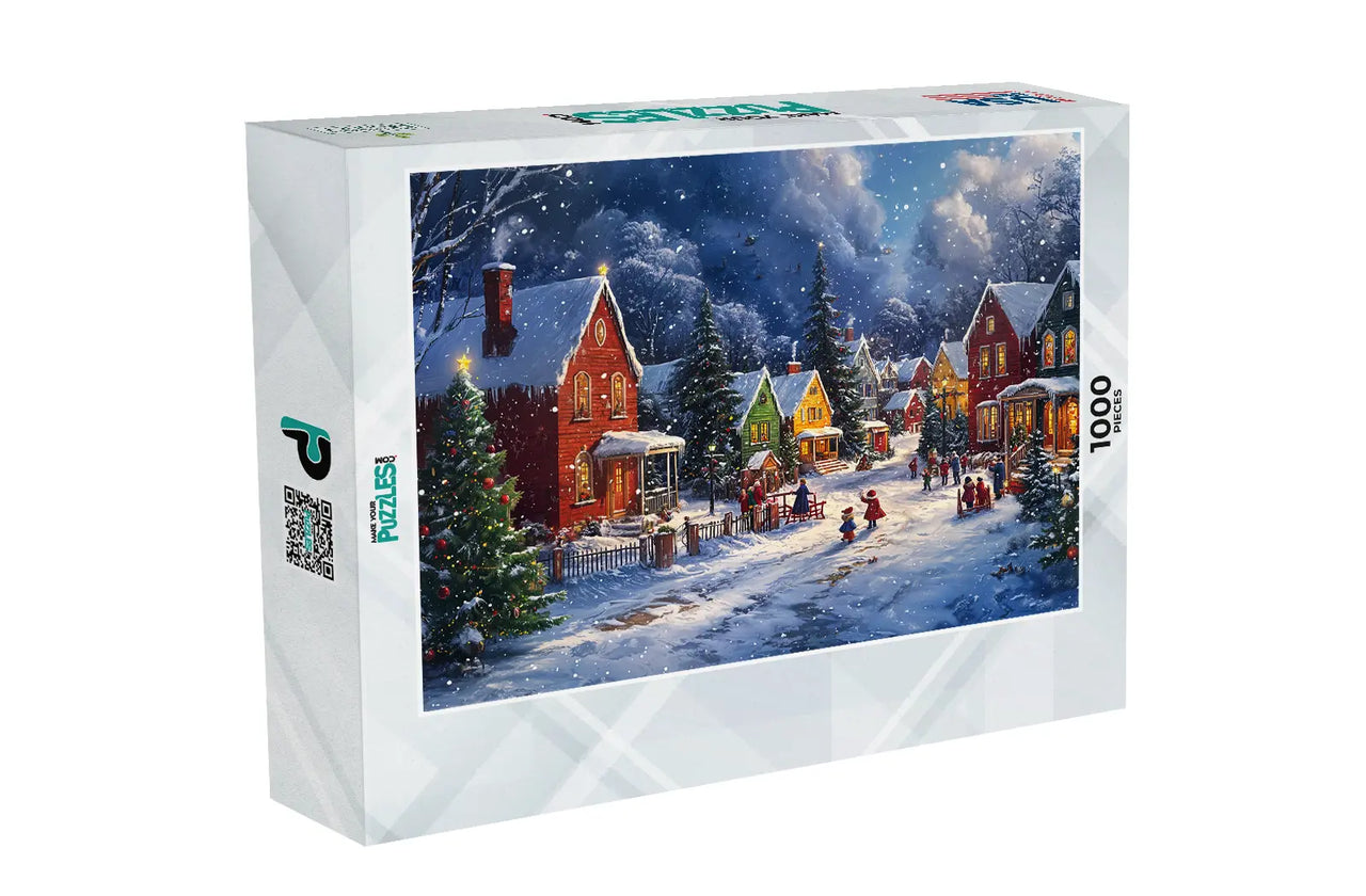 Cozy Christmas Eve in Small Town Puzzle | MakeYourPuzzles