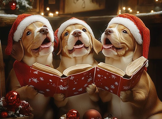 Christmas Caroling Puppies Puzzle Delight | MakeYourPuzzles