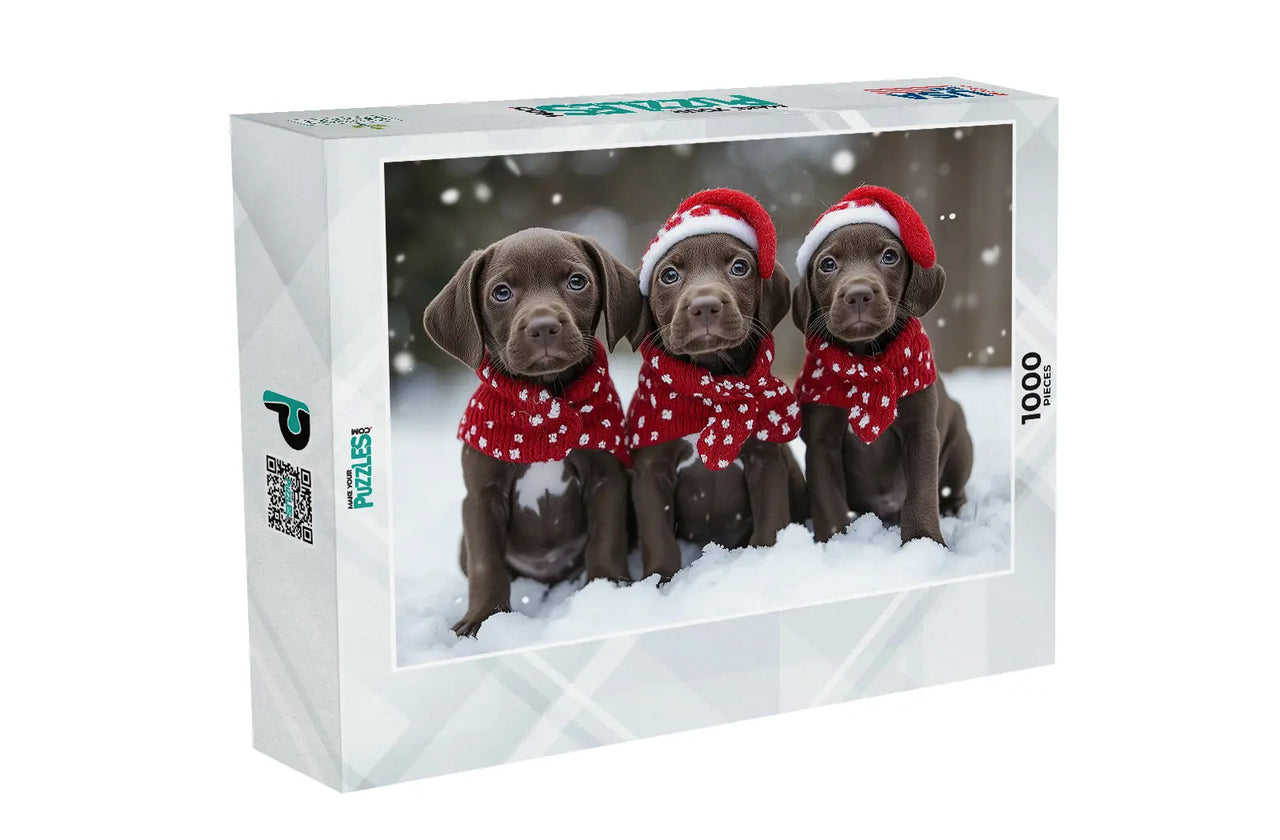 Christmas Trio of Chocolate Lab Puppies Puzzle | MakeYourPuzzles
