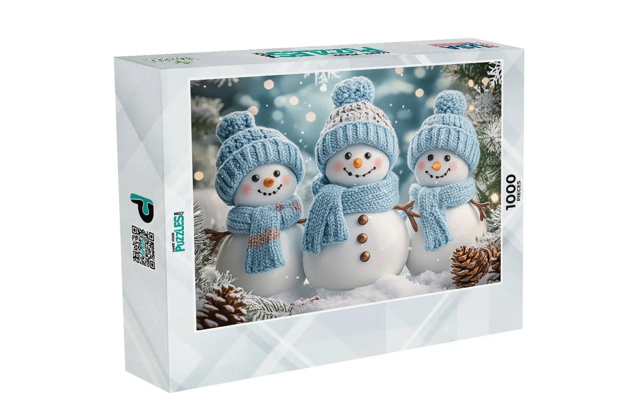 Cozy Snowman Family in Blue Puzzle | MakeYourPuzzles