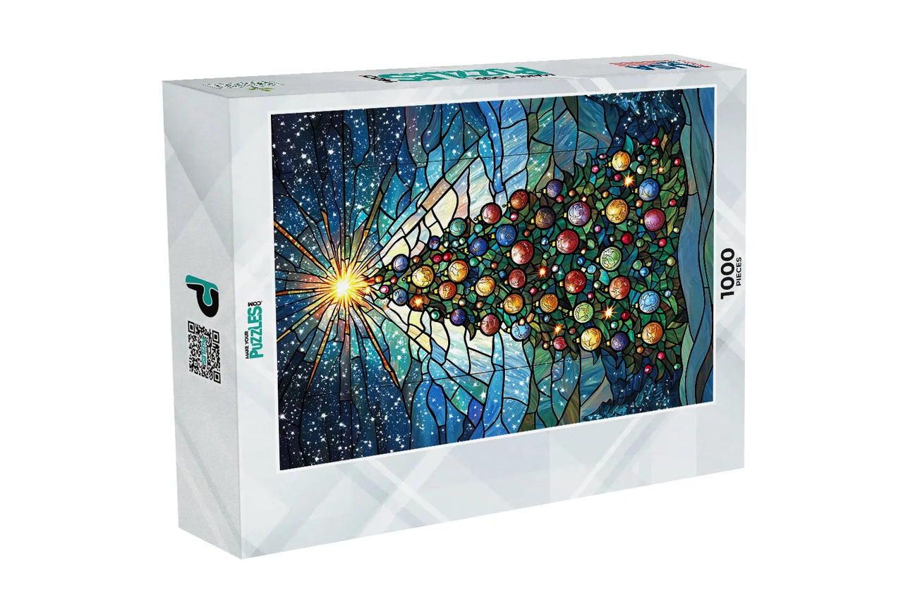Starry Night Stained Glass Christmas Puzzle 1000 pieces puzzle box | MakeYourPuzzles