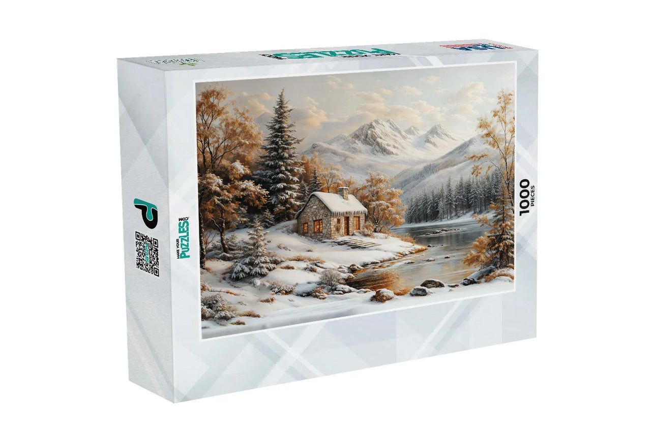 Cabin Under the Northern Lights Winter Puzzle Box | MakeYourPuzzles