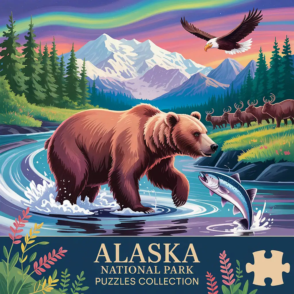 Alaska Jigsaw Puzzles Collection - all 8 National Parks + exclusive Collage Puzzle