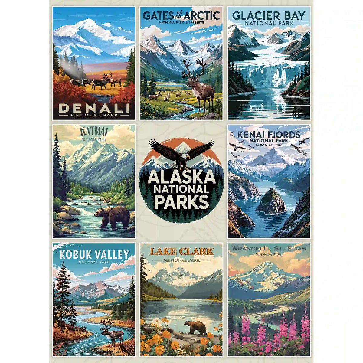 Alaska Puzzles Collection - Collage Puzzle of all 8 Alaska National Parks by MakeYourPuzzles