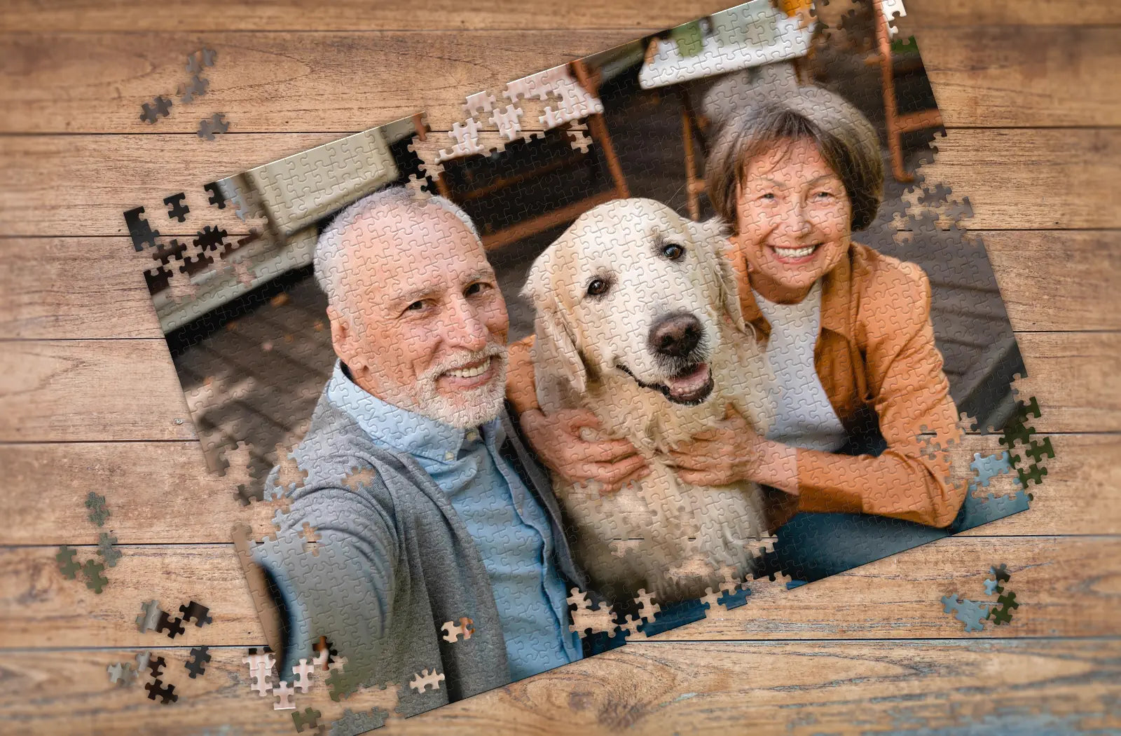 Custom Photo Puzzle couple with their lab dog image | MakeYourPuzzles