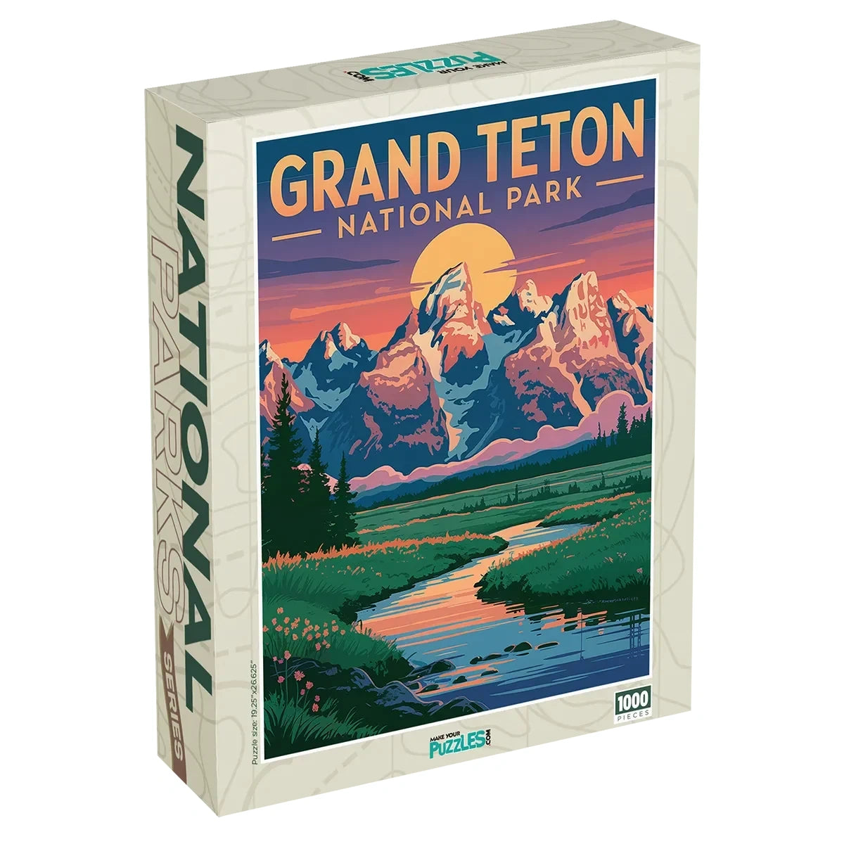Grand Teton National Park Puzzle Sunset 1000 piece jigsaw puzzle box by MakeYourPuzzles
