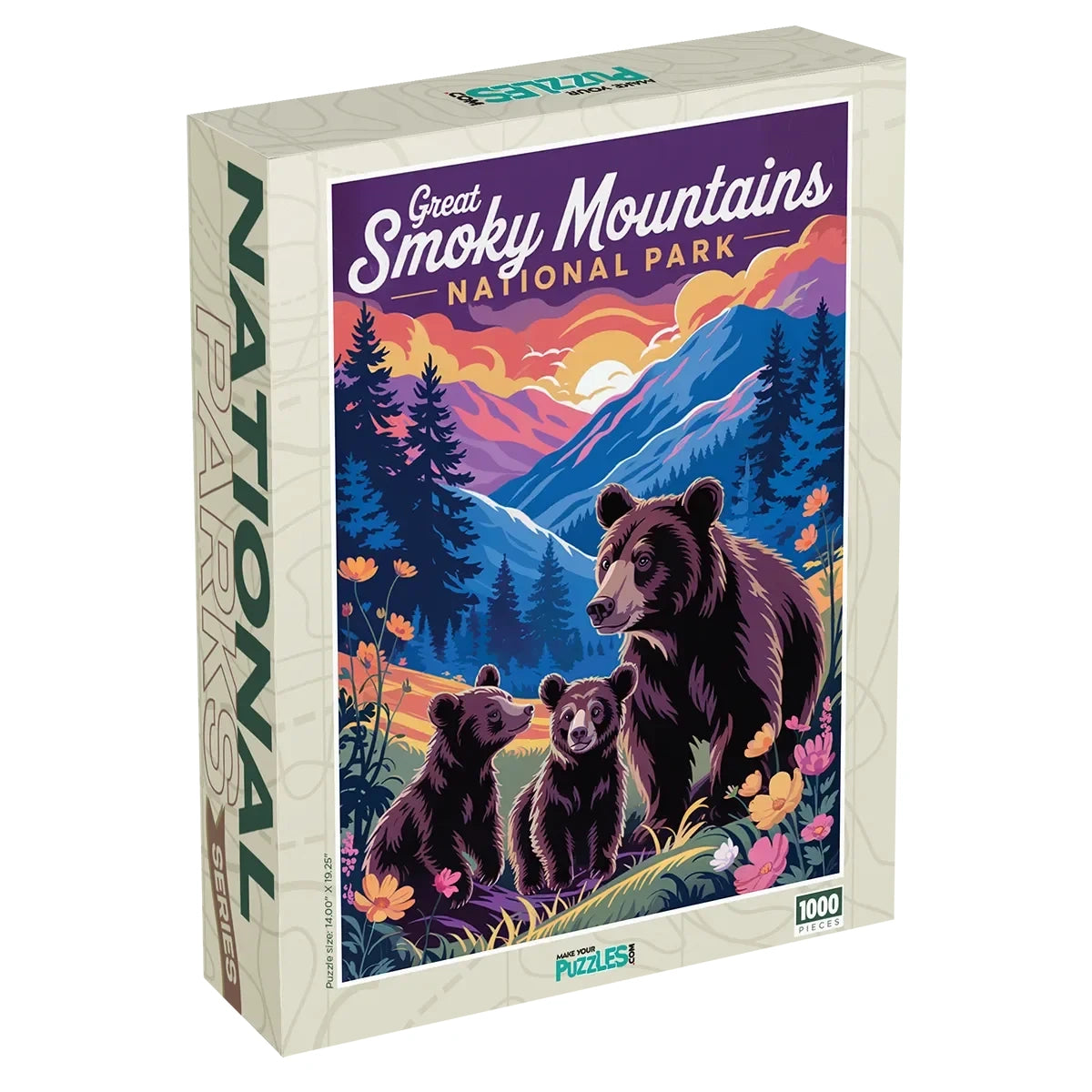 Great Smoky Mountains National Park Bear Family Puzzle with a 1000 piece puzzle box by MakeYourPuzzles