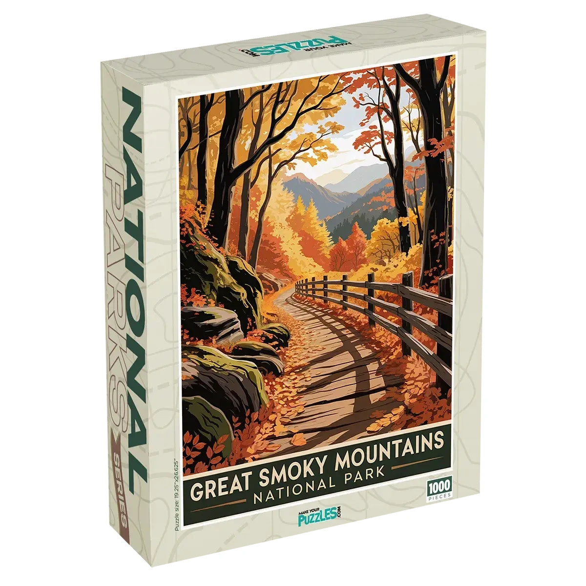 Great Smoky Mountains National Park Puzzle Fall in the Smokies 1000 piece jigsaw puzzle box by MakeYourPuzzles