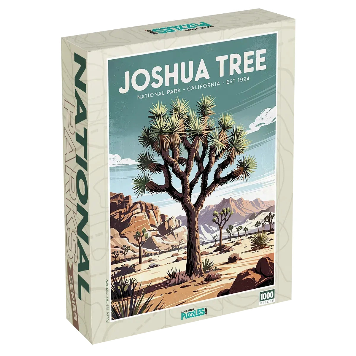 Joshua Tree National Park Jigsaw Puzzle Retro 1000 piece puzzle box by MakeYourPuzzles