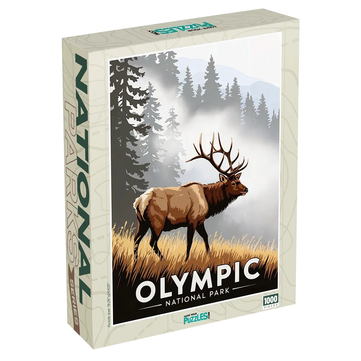 Olympic National Park Puzzle Roosevelt Elk 1000 piece puzzle box by MakeYourPuzzles