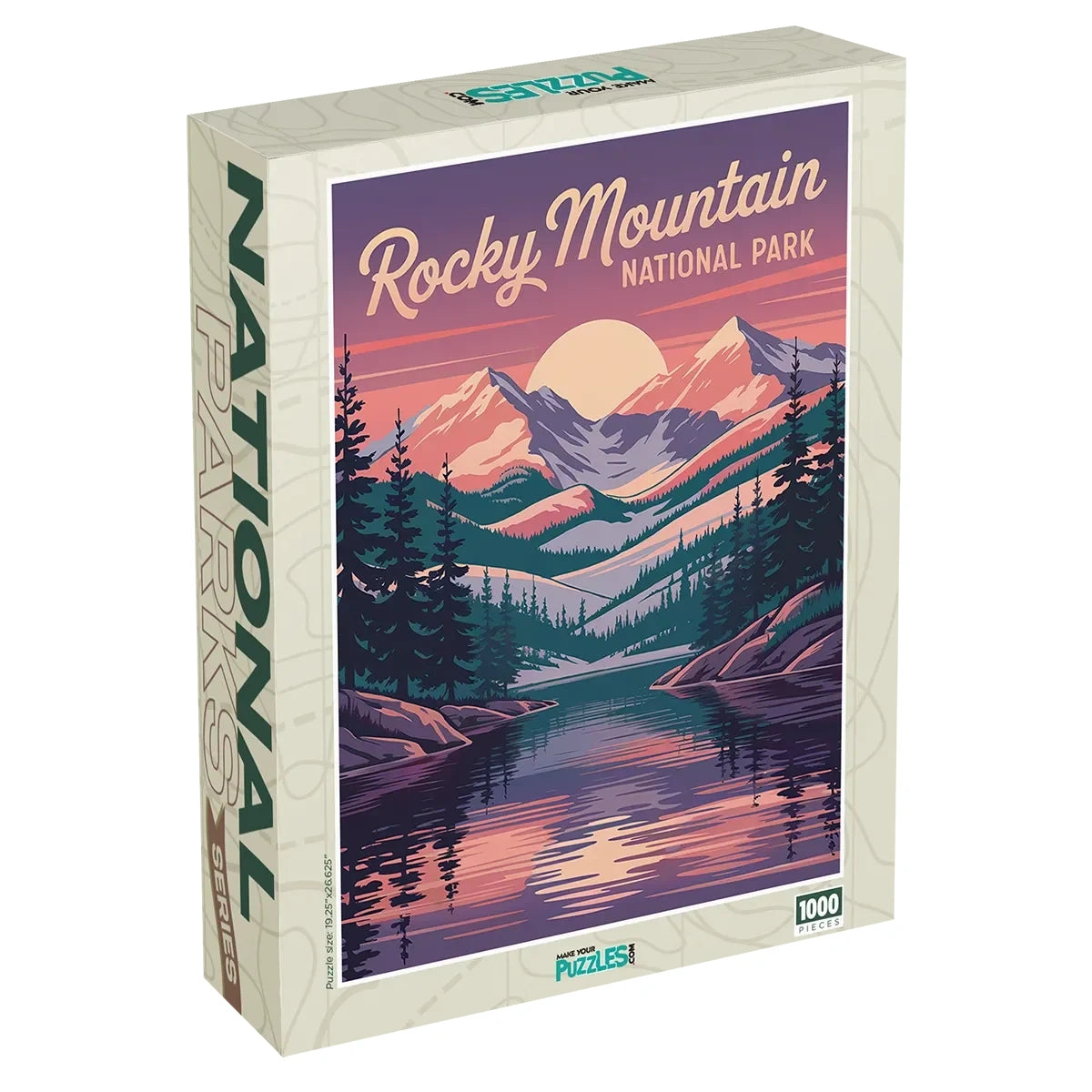 Rocky Mountain National Park Puzzle Alpenglow 1000 piece jigsaw puzzle box by MakeYourPuzzles