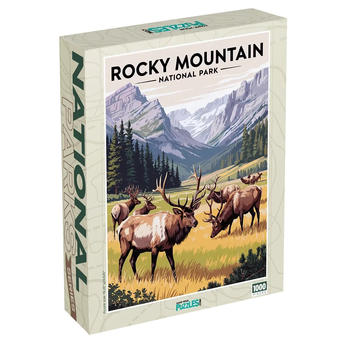 Rocky Mountain National Park Elk Herd Puzzle 1000 piece jigsaw puzzle box by MakeYourPuzzles
