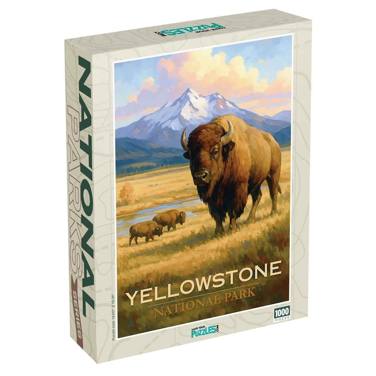 Yellowstone National Park Puzzle Bison Scene with a 1000 piece jigsaw puzzle box MakeYourPuzzles