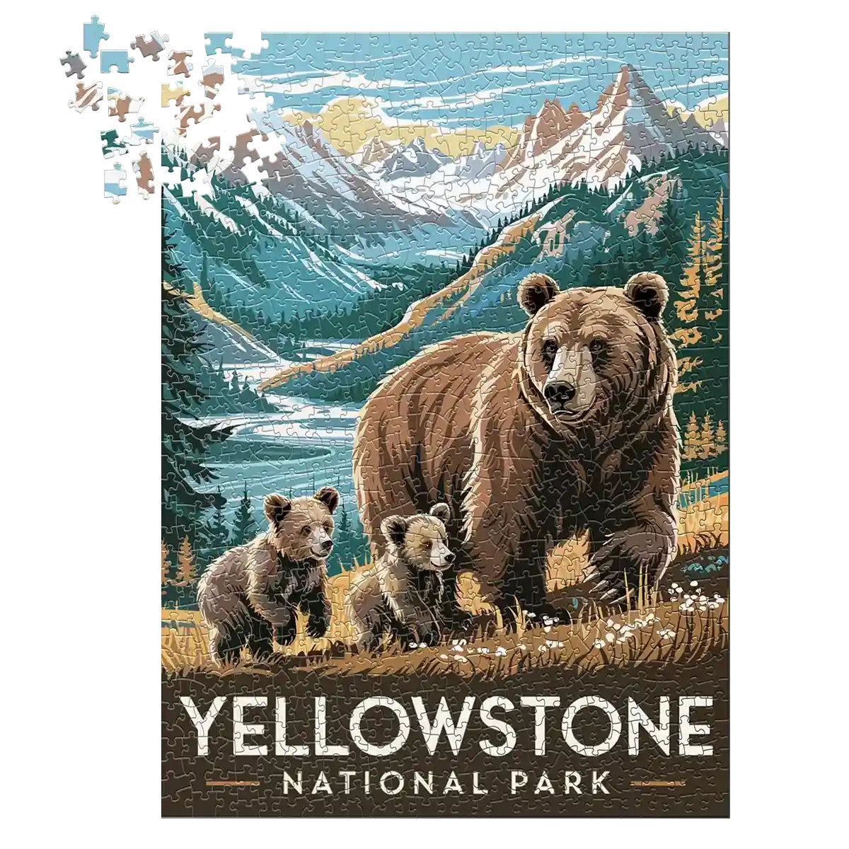 Yellowstone Grizzly Family 1000 piece puzzle MakeYourPuzzles | Made in the USA