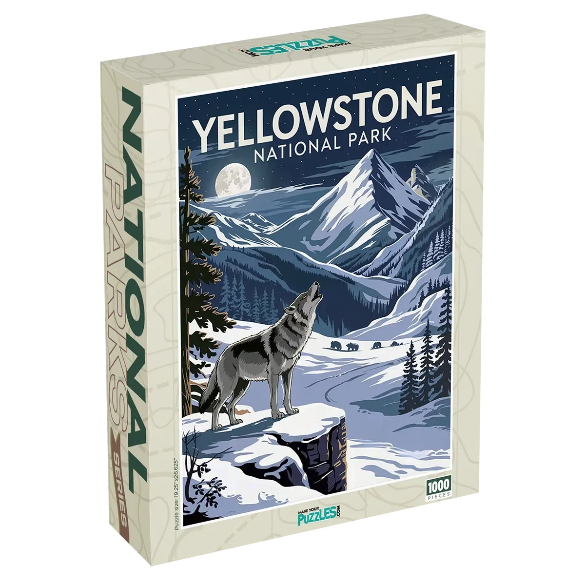 Yellowstone National Park Puzzle Howling Wolf with 1000 piece jigsaw puzzle box by MakeYourPuzzles