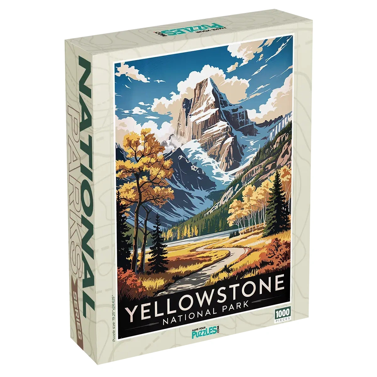 Yellowstone National Park Puzzle in the Fall with 1000 piece jigsaw puzzle box by MakeYourPuzzles