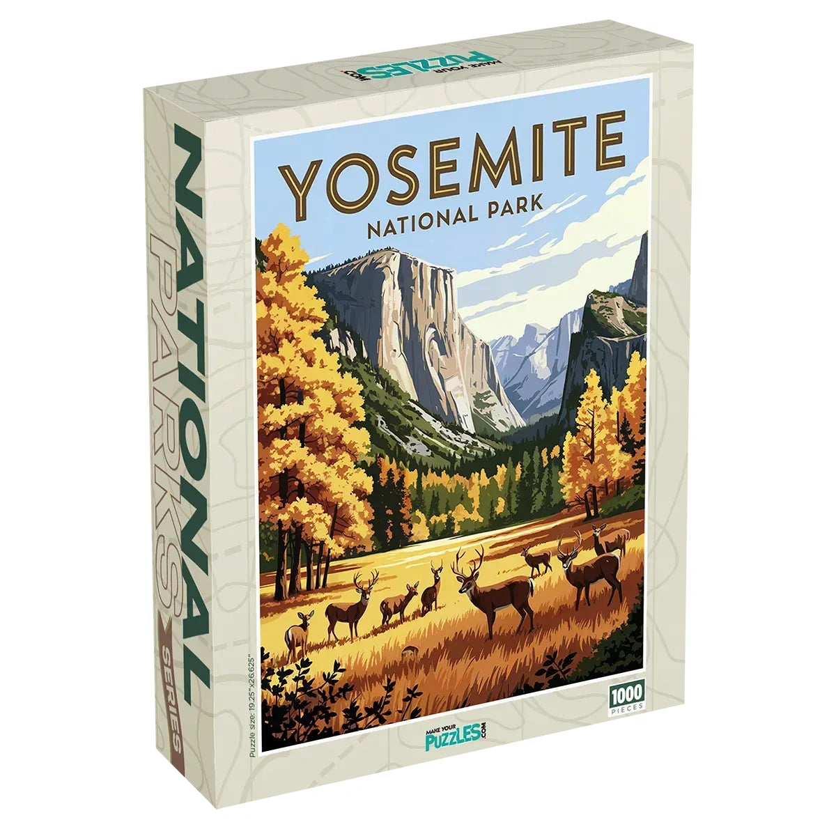 Yosemite National Park Puzzle Deer Scene with a 1000 piece puzzle box by MakeYourPuzzles