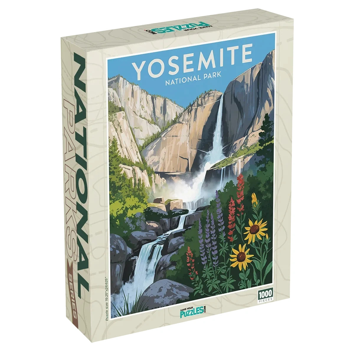 Yosemite National Park Puzzle Waterfall with a 1000 piece jigsaw puzzle box by MakeYourPuzzles