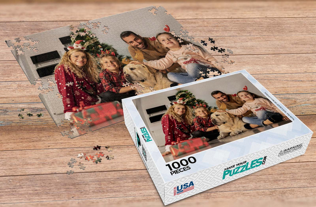 1000 Piece Custom Puzzle of family at Christmas tree - Make Your Own Puzzle at MakeYourPuzzles