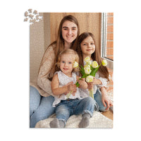 1000 piece custom Mother’s Day photo puzzle featuring three daughters with flowers.