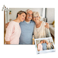 1000 piece custom Father’s Day photo puzzle featuring a father with his wife and daughter and matching puzzle box