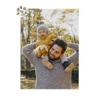 1000 piece personalized Dad puzzle showing a smiling father carrying his baby on his shoulders.