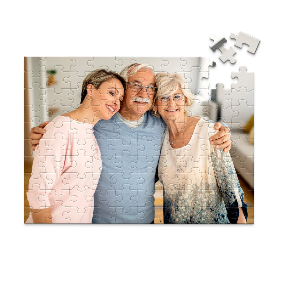 100 piece custom photo puzzle featuring a family portrait.