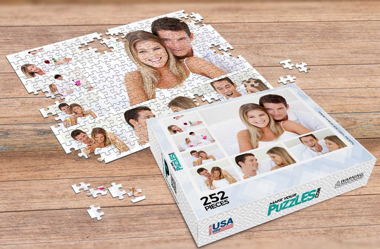252 Piece Photo Collage Puzzle with young couple selfies and custom puzzle box | Premium Collage Photo Puzzles Made in the USA | Make Your Own Puzzle at MakeYourPuzzles.com