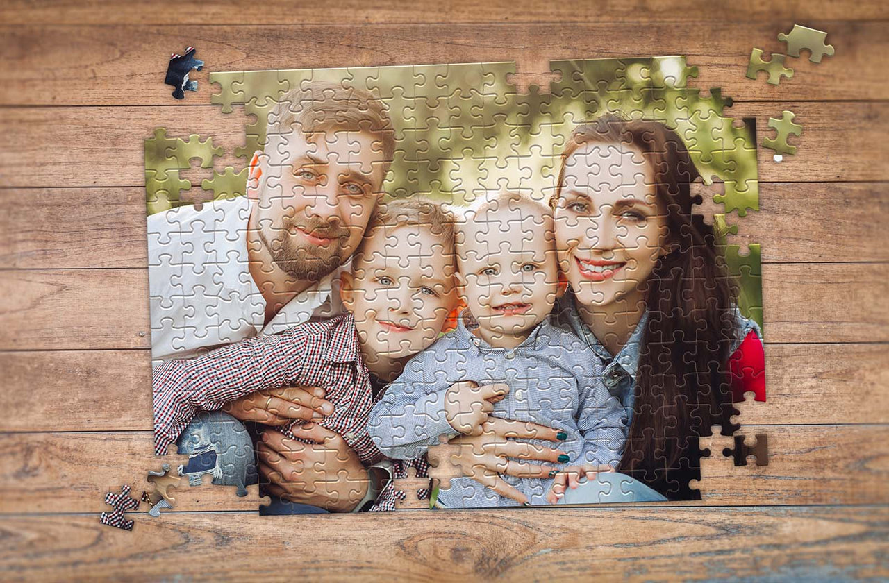 252 Piece Custom Photo Puzzle with parents and two young kids | Make Your Own Puzzle at MakeYourPuzzles.com | premium custom jigsaw puzzles made in the usa
