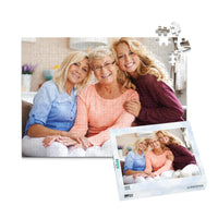 252 piece custom Mother’s Day photo puzzle featuring a mother with her two adult daughters and matching puzzle box