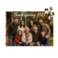 252 piece Thanksgiving photo puzzle featuring a multigenerational family portrait with custom Thanksgiving text.