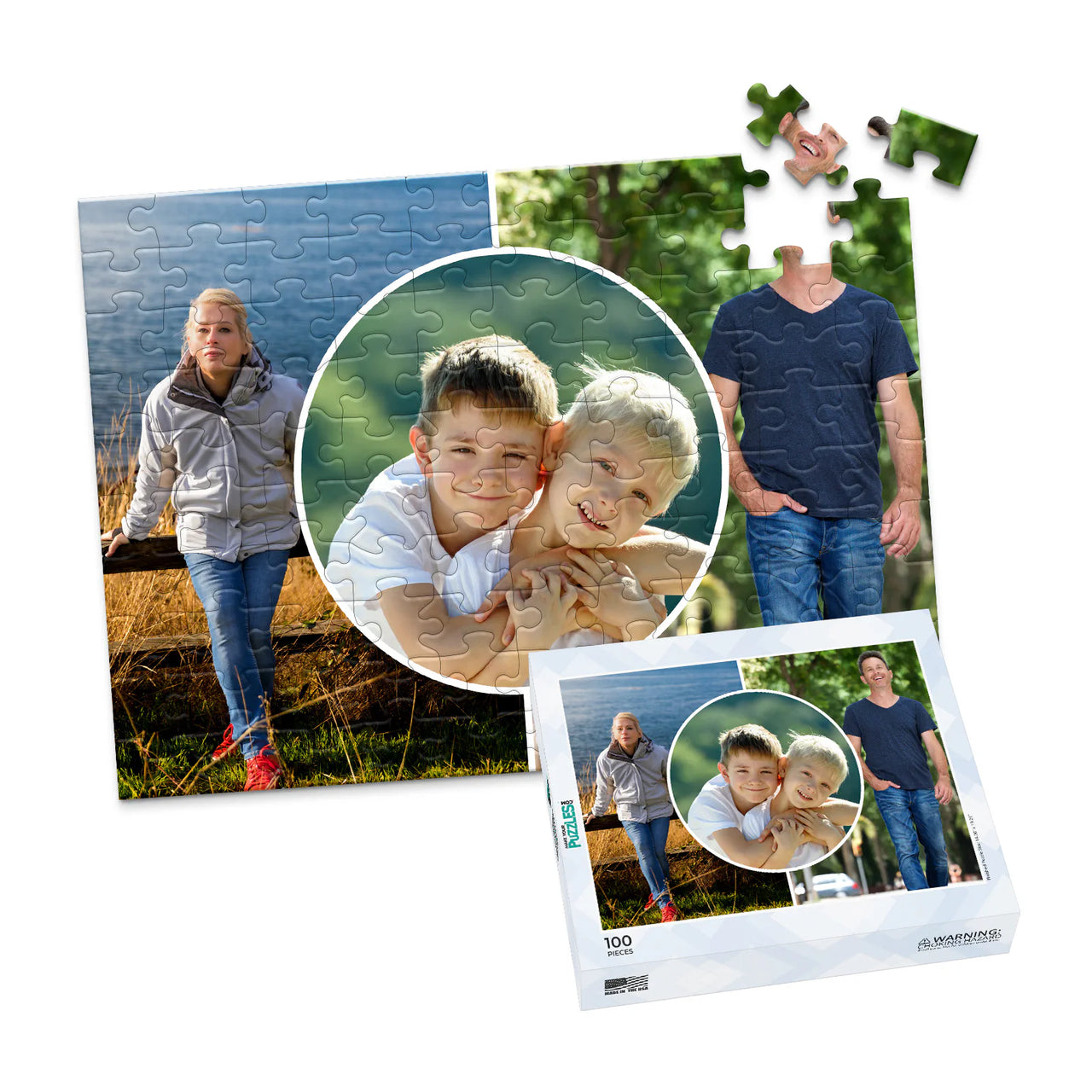 3 Collage Circle Photo Puzzle – Center - 100 piece and box