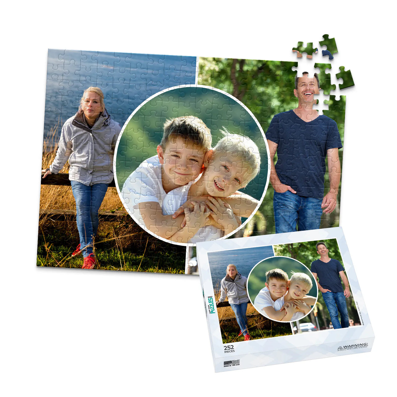 3 Collage Circle Photo Puzzle – Center - 252 piece and box