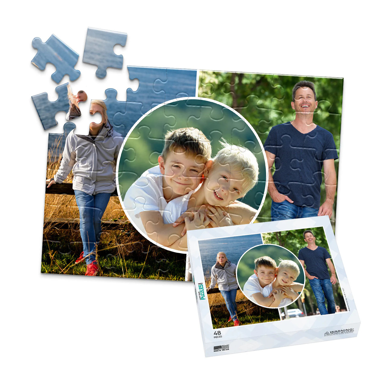 3 Collage Circle Photo Puzzle – Center - 48 piece and box