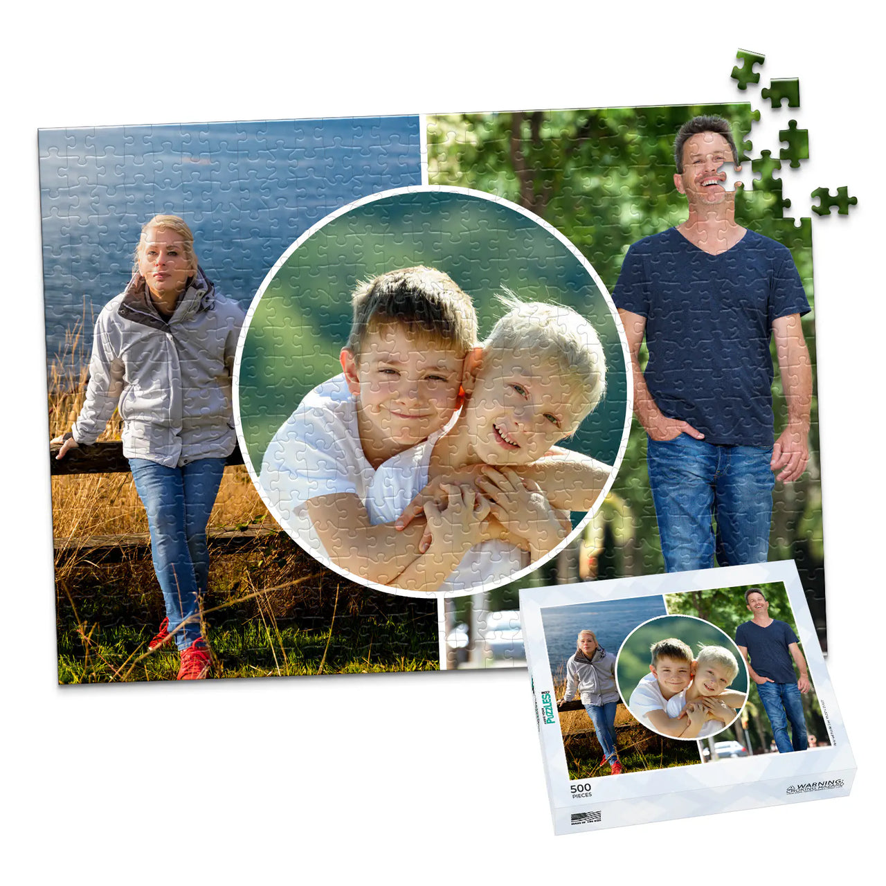 3 Collage Circle Photo Puzzle – Center - 500 piece and box