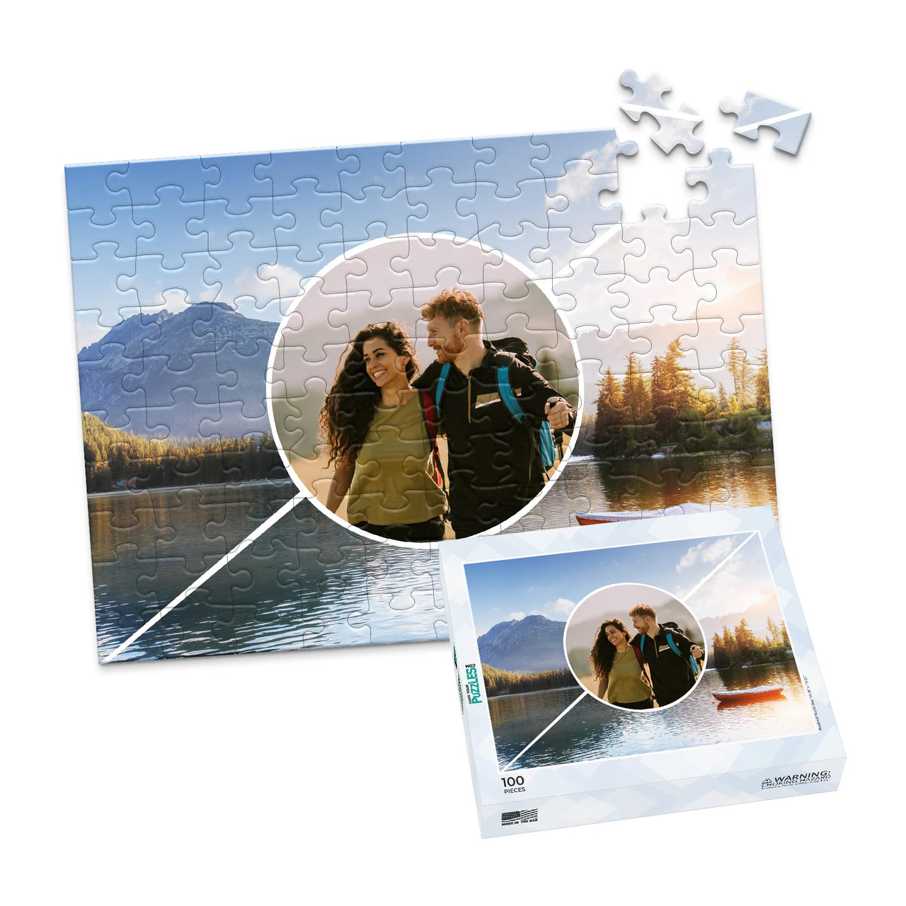 3 Collage Diagonal Circle Photo Puzzle - 100 piece and box