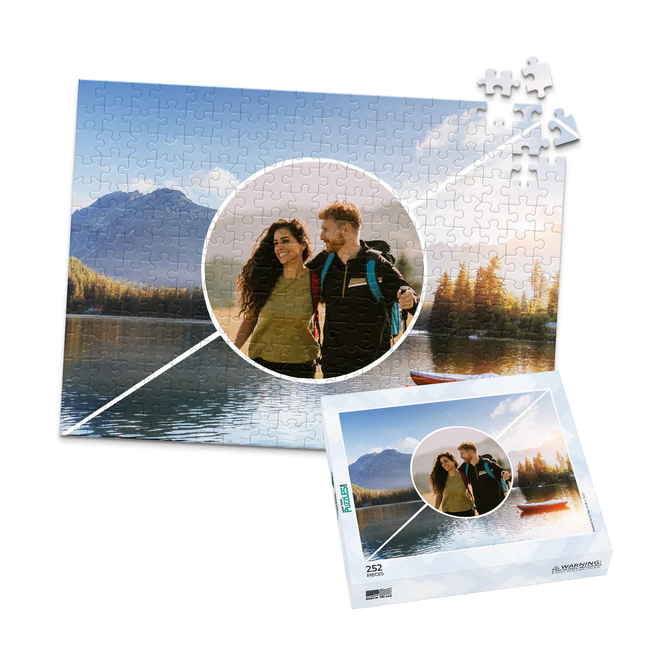 3 Collage Diagonal Circle Photo Puzzle - 252 piece and box