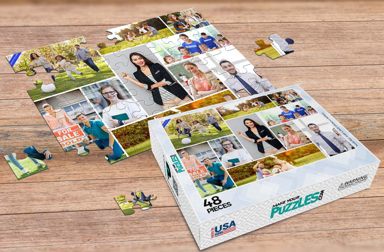 48 Piece Photo Collage Puzzle with Custom Puzzle Box | Family picture collage | MakeYourPuzzles | Premium Collage Photo Puzzles | Made in the USA