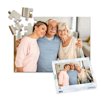 48 piece custom Father’s Day photo puzzle featuring a father with his wife and daughter and matching puzzle box