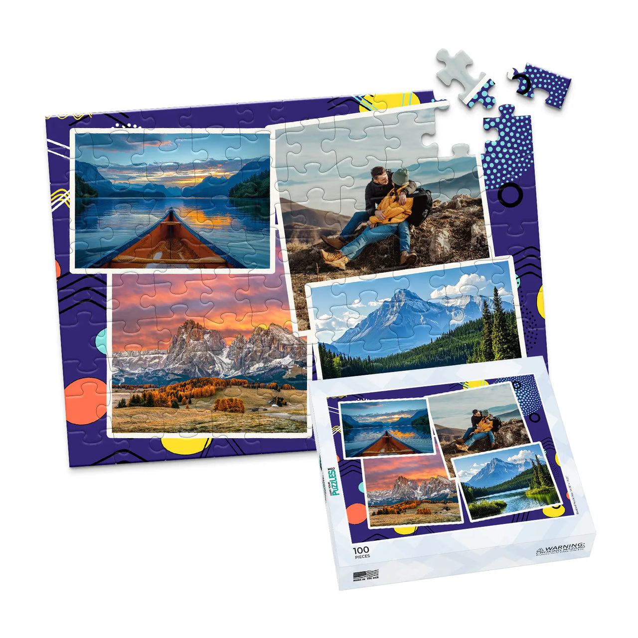 4 Collage Scattered Retro Photo Puzzle - 100 piece and box