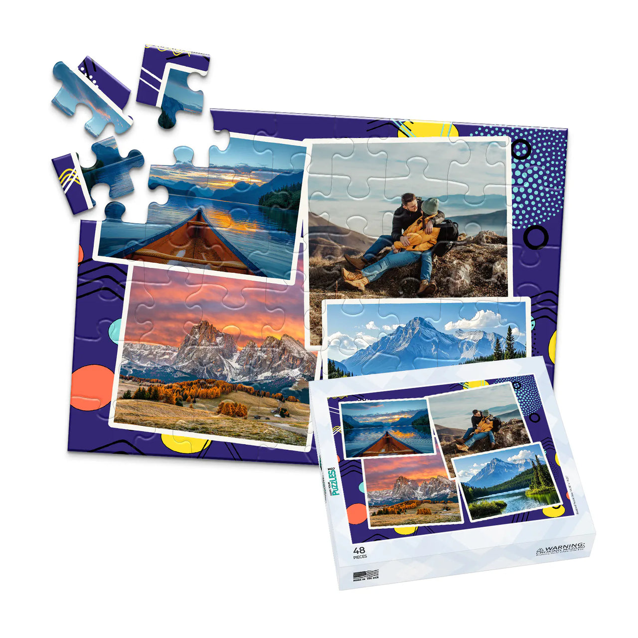4 Collage Scattered Retro Photo Puzzle - 48 piece and box