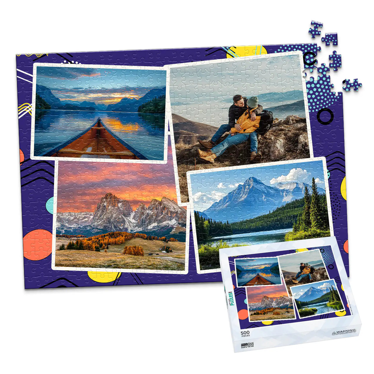 4 Collage Scattered Retro Photo Puzzle - 500 piece and box